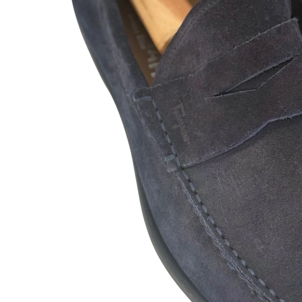 Salvatore Ferragamo Mens Navy Blue Suede Penny Loafers Moc Made in Italy 8 EE - Picture 3 of 10
